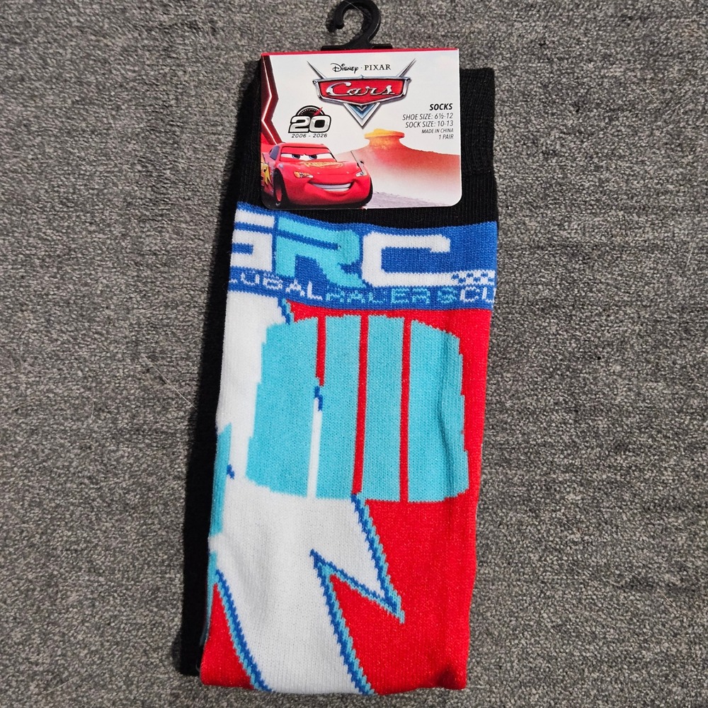 Disney Pixar Cars Lightning McQueen GRC Crew Socks Mens 6.5-12 20th Anniversary